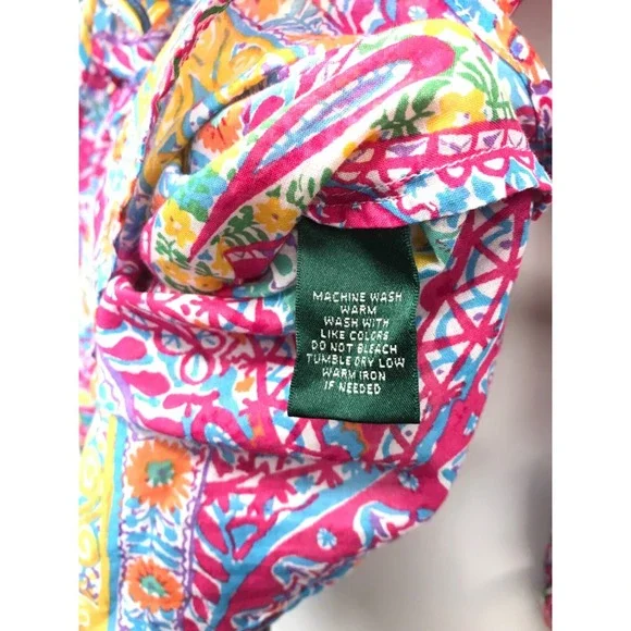 Lauren Ralph Lauren Blouse Women XS Pink Paisley Ruffle Top Long Sleeve Cotton - Picture 5 of 6